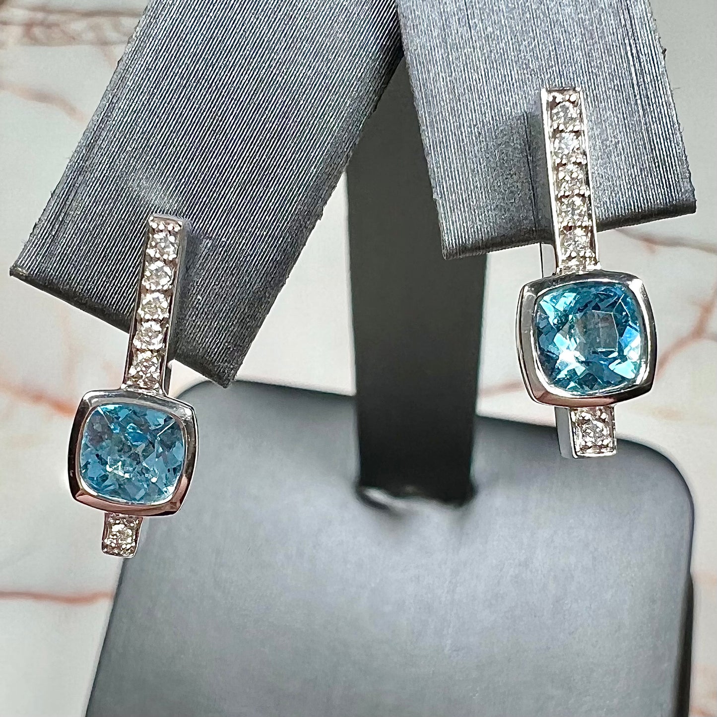 Blue Topaz & Diamond Earrings | 14kt