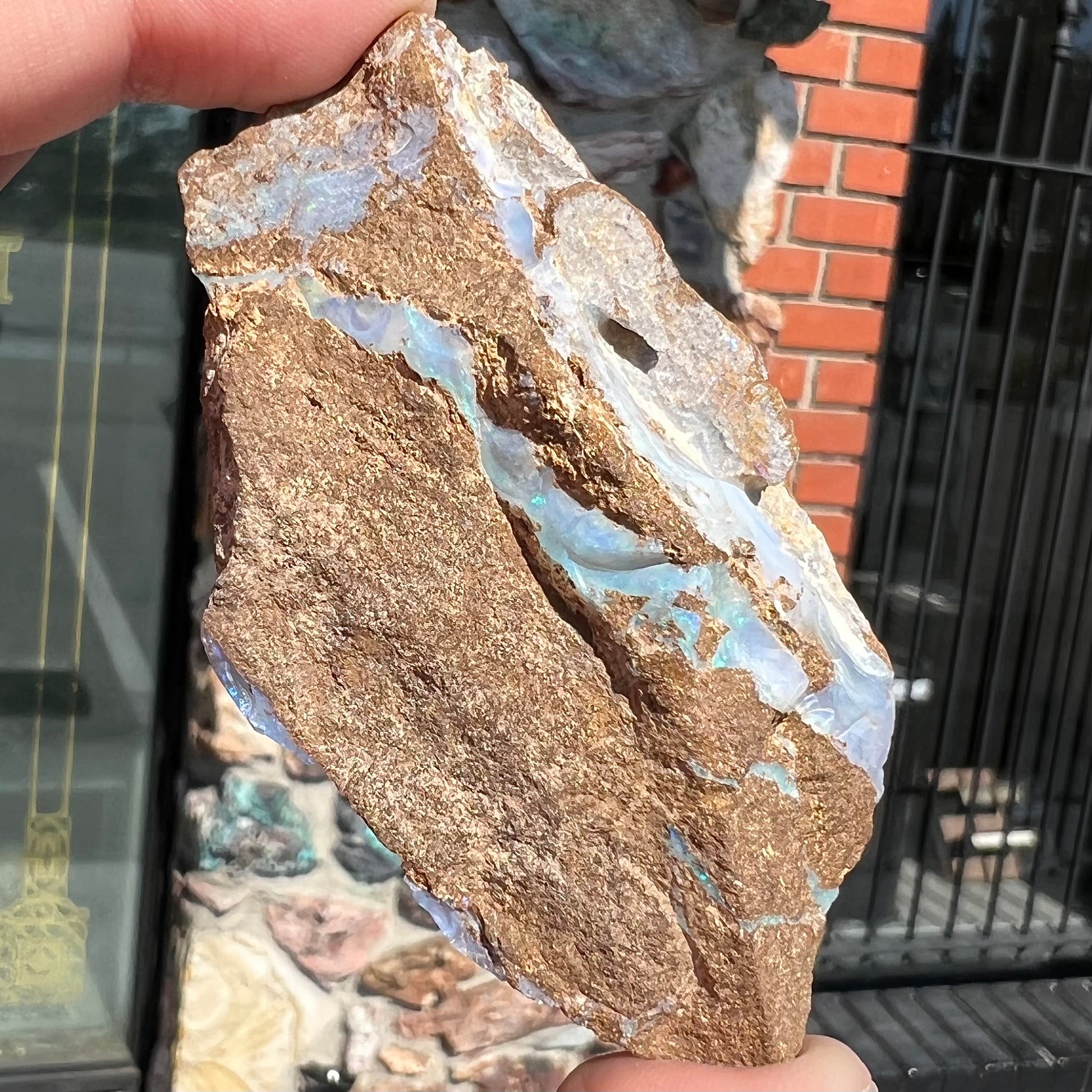 A rough boulder opal stone from Queensland, Australia.