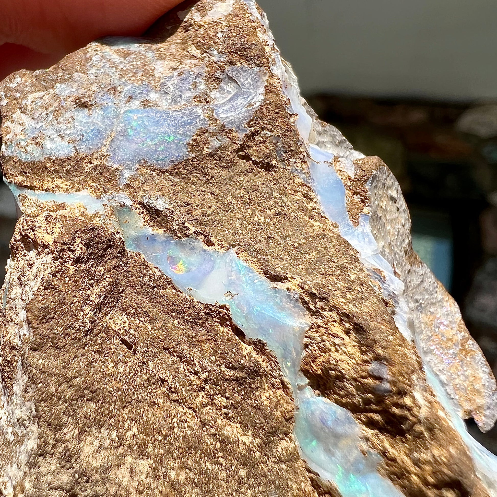 A rough boulder opal stone from Queensland, Australia.