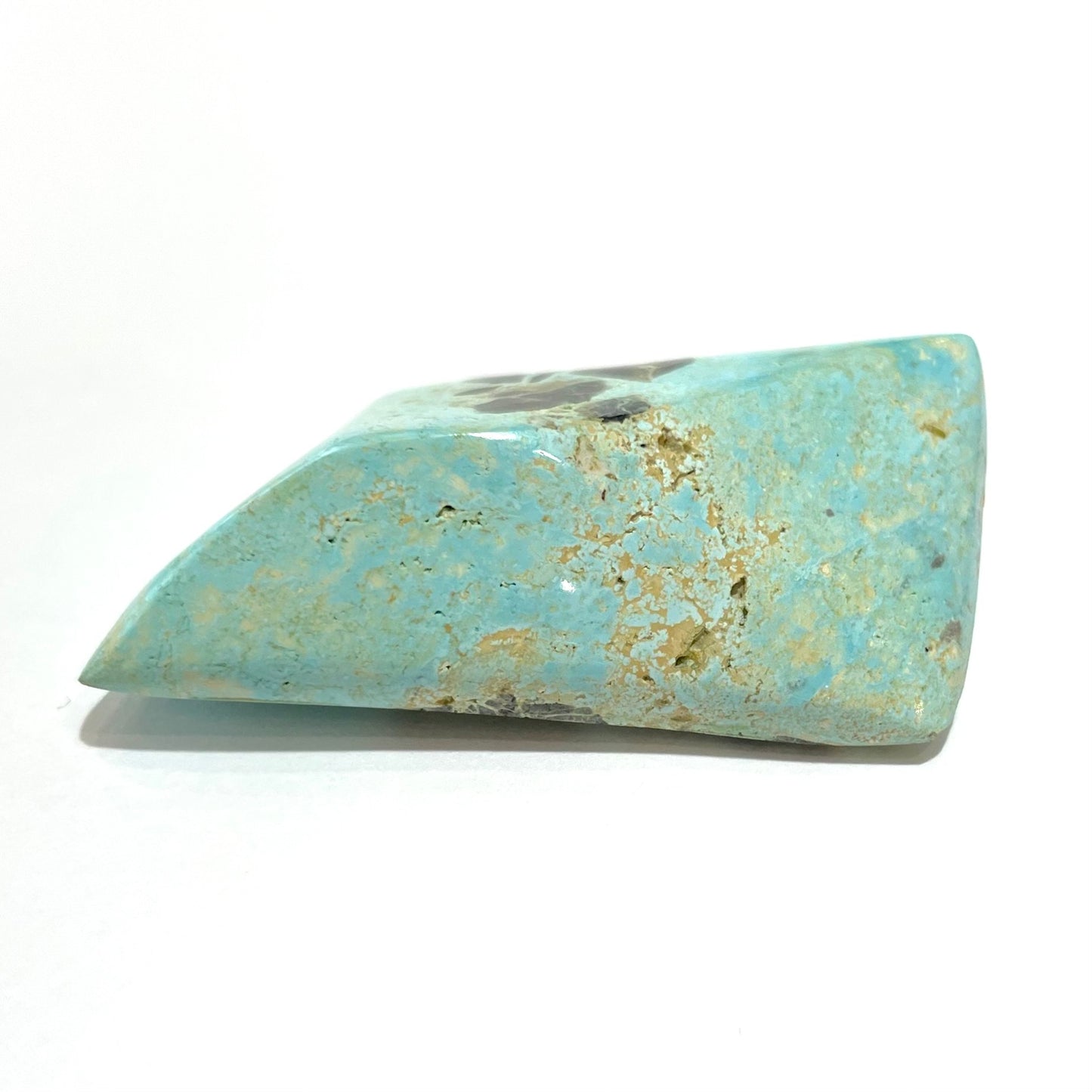 Polished baby blue turquoise specimen from Baja California, Mexico.