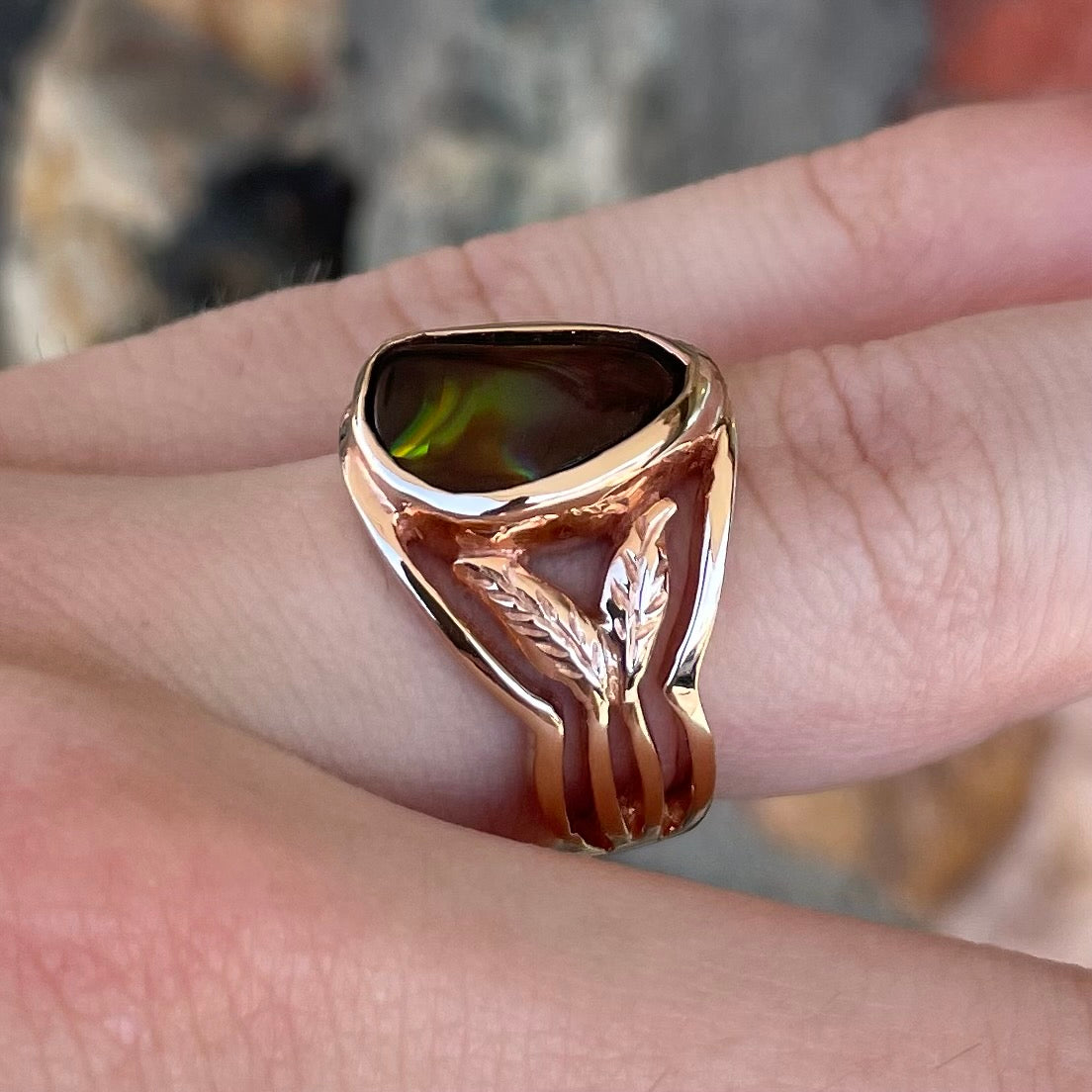 Metallic Fire Agate Solitaire Ring | 14kt