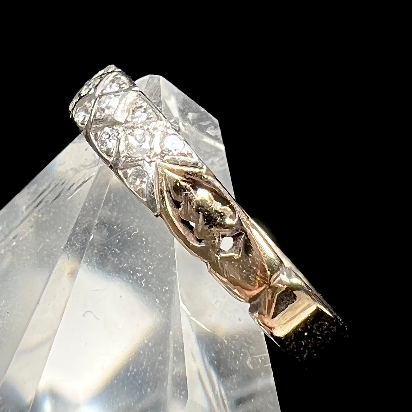 An antique yellow gold ladies' band set with old European cut diamonds.