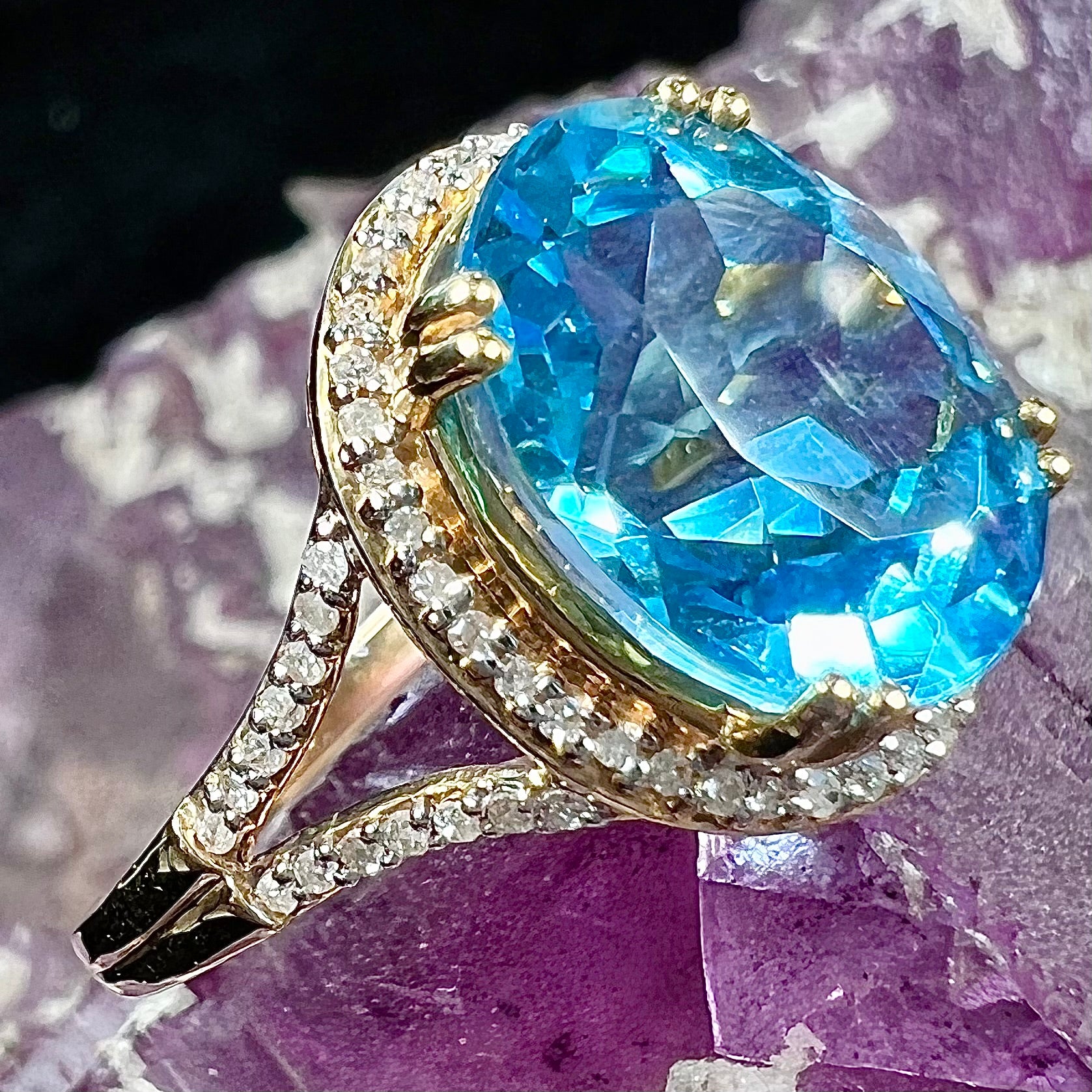 Blue Topaz and Diamond Ring