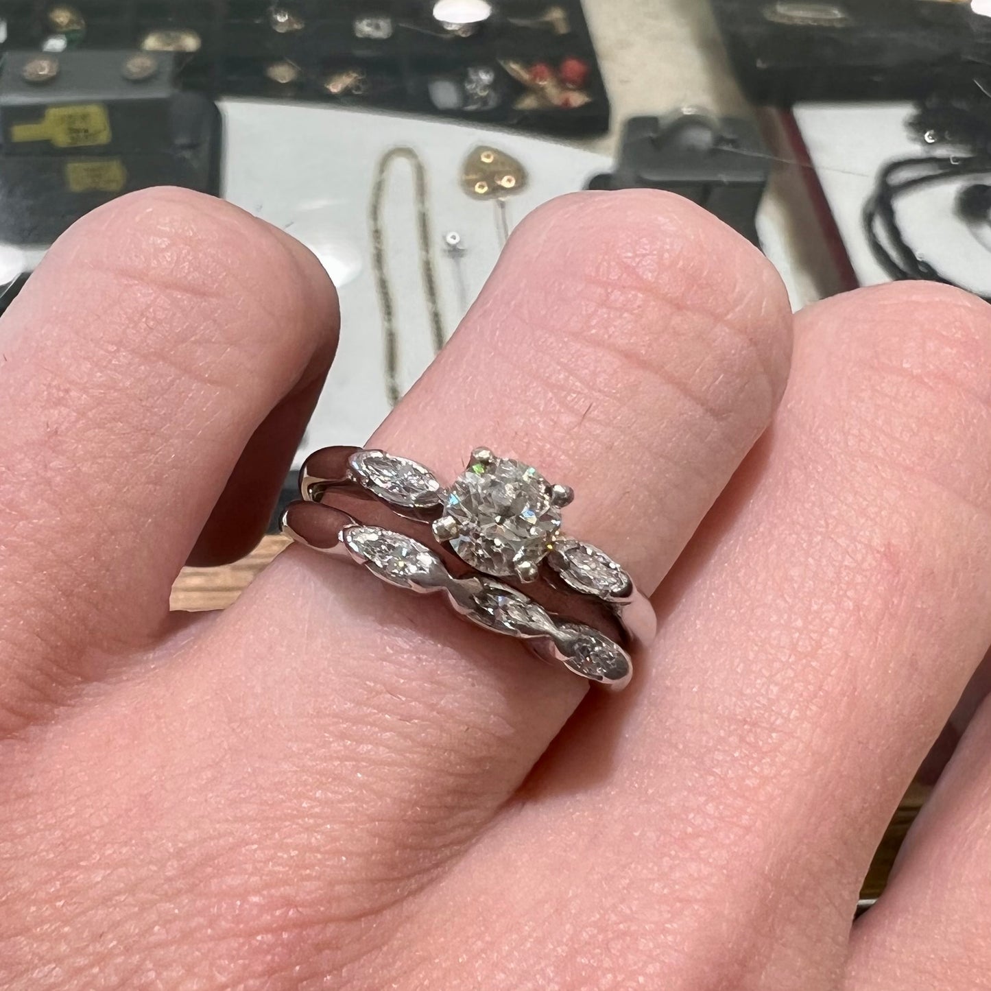 0.61ct Diamond Wedding Set | SI2 J | Platinum | Estate