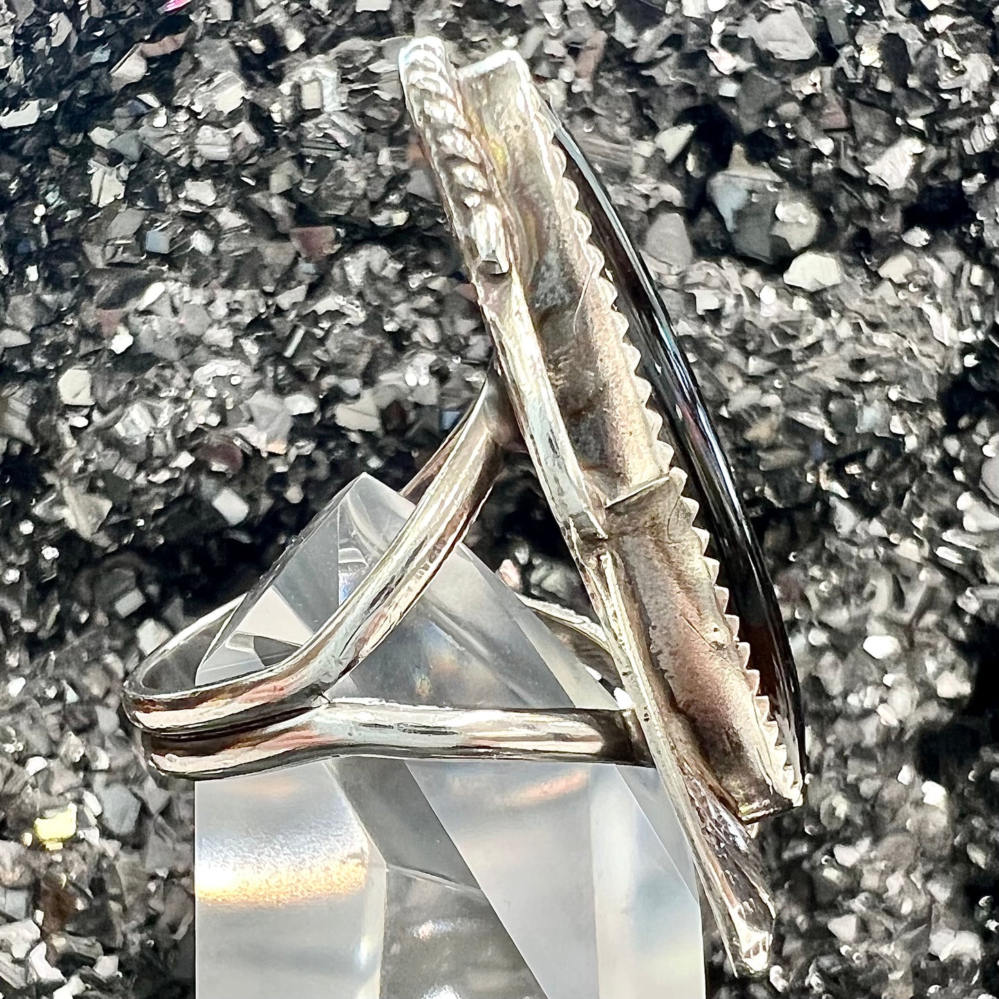 A sterling silver Navajo style onyx ring.