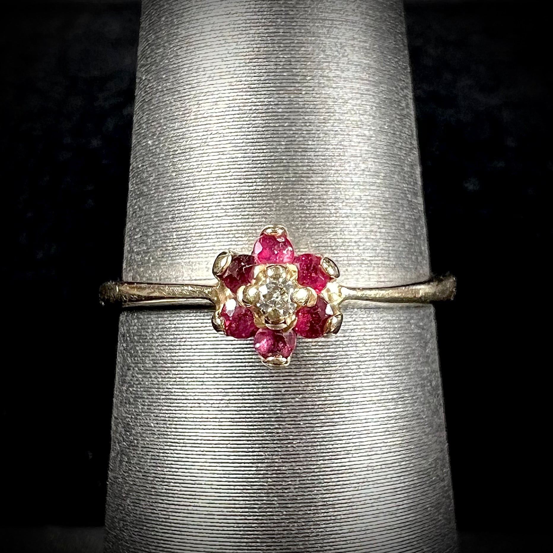 Estate Ruby Diamond Cluster Ring in 10kt Gold Burton's