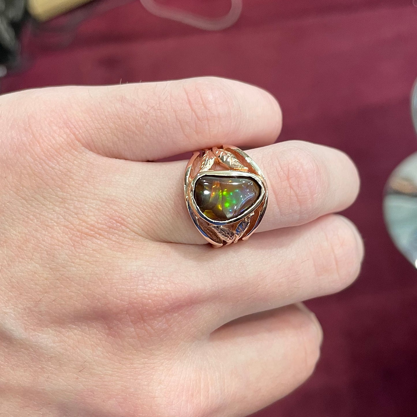 Metallic Fire Agate Solitaire Ring | 14kt