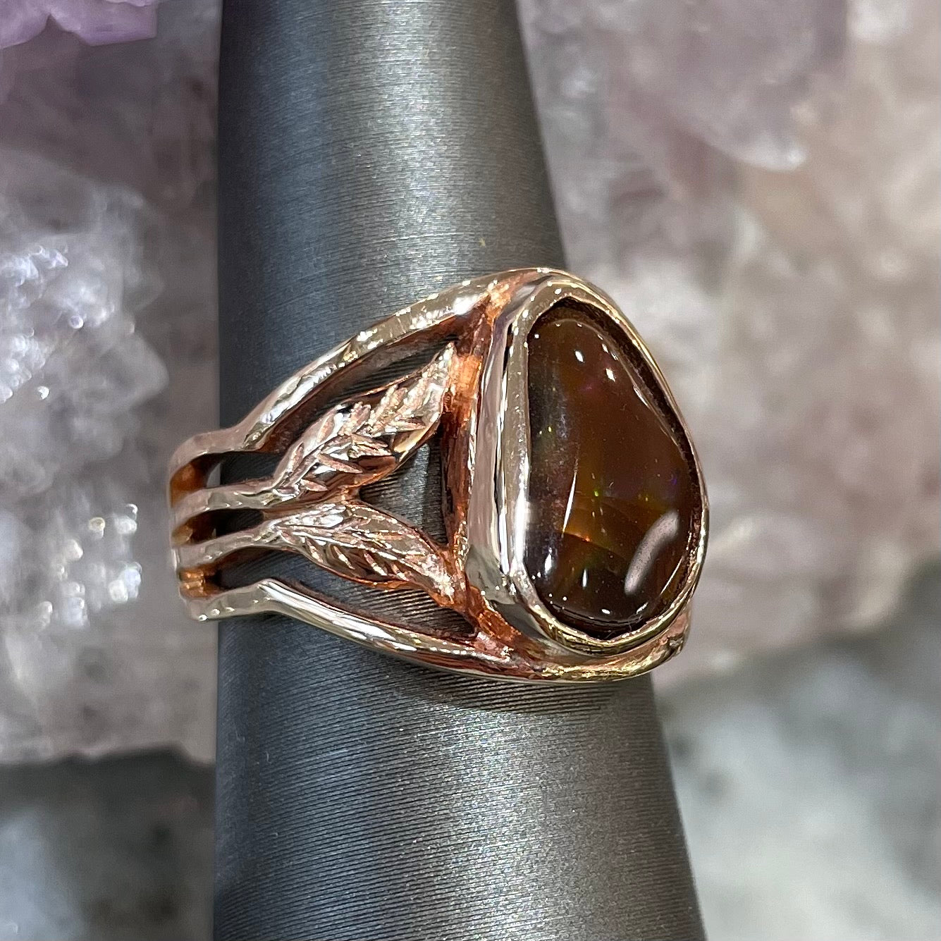 Metallic Fire Agate Solitaire Ring | 14kt