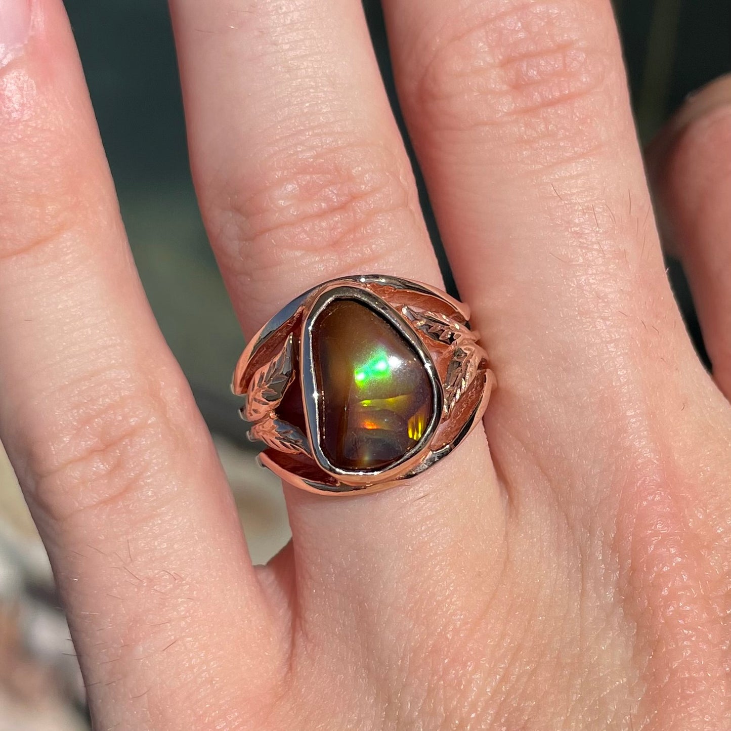 Metallic Fire Agate Solitaire Ring | 14kt