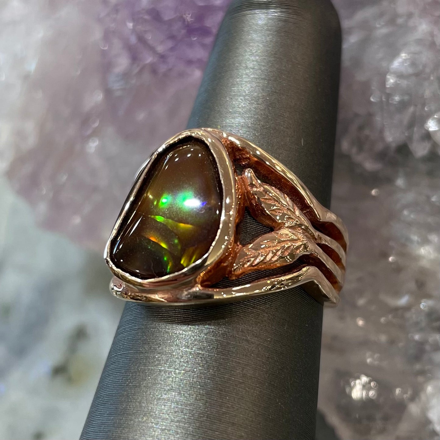 Metallic Fire Agate Solitaire Ring | 14kt