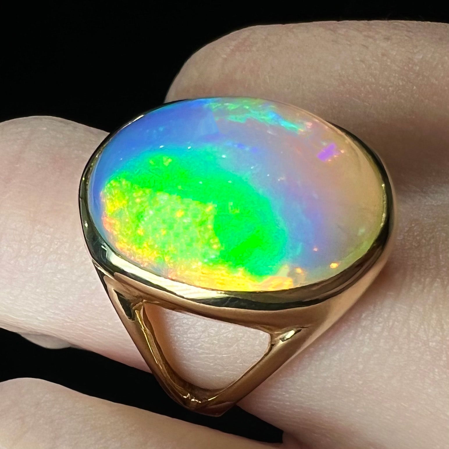 Ethiopian Jelly Opal Solitaire Ring in 14kt Gold