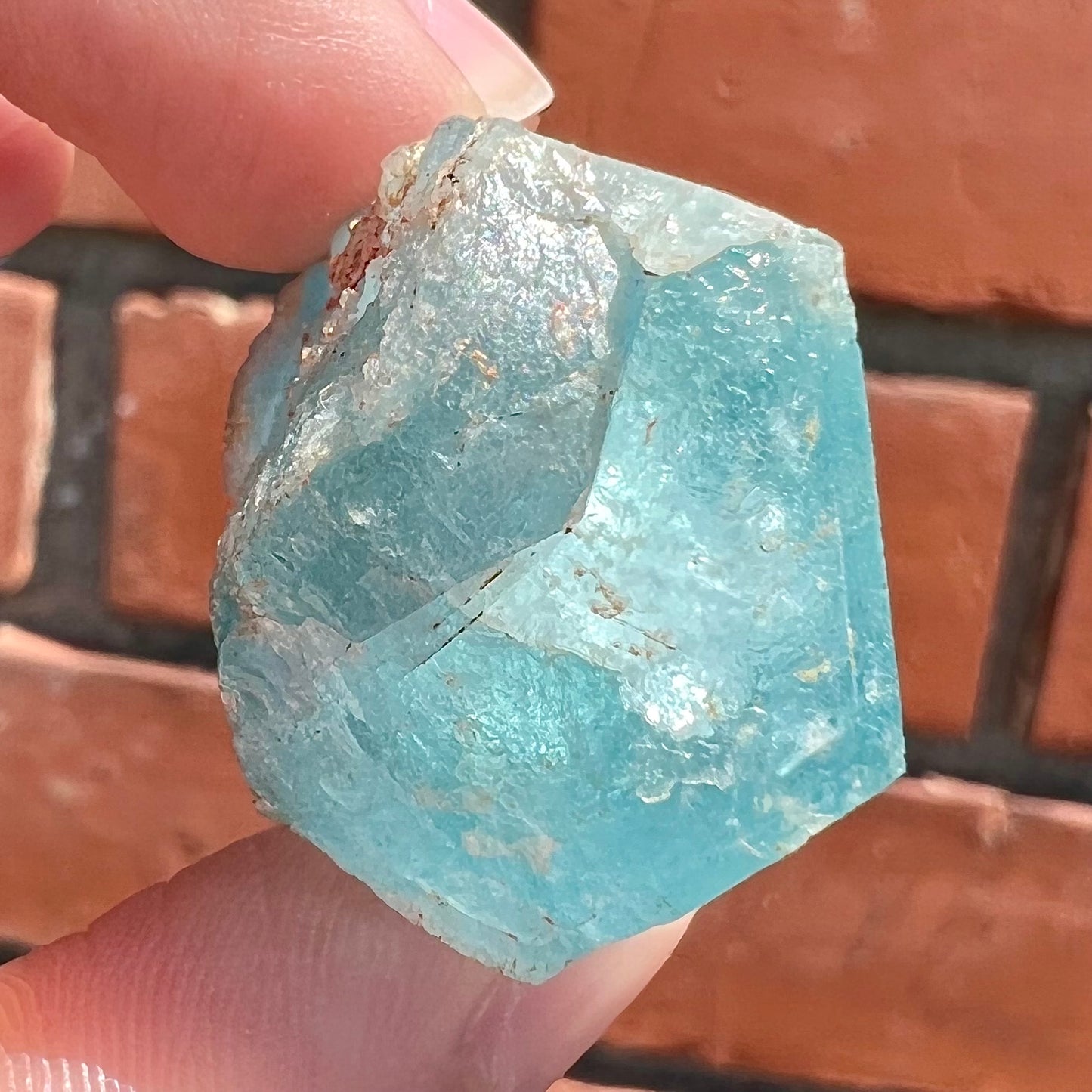 A six sided, natural blue aquamarine crystal from Vietnam.