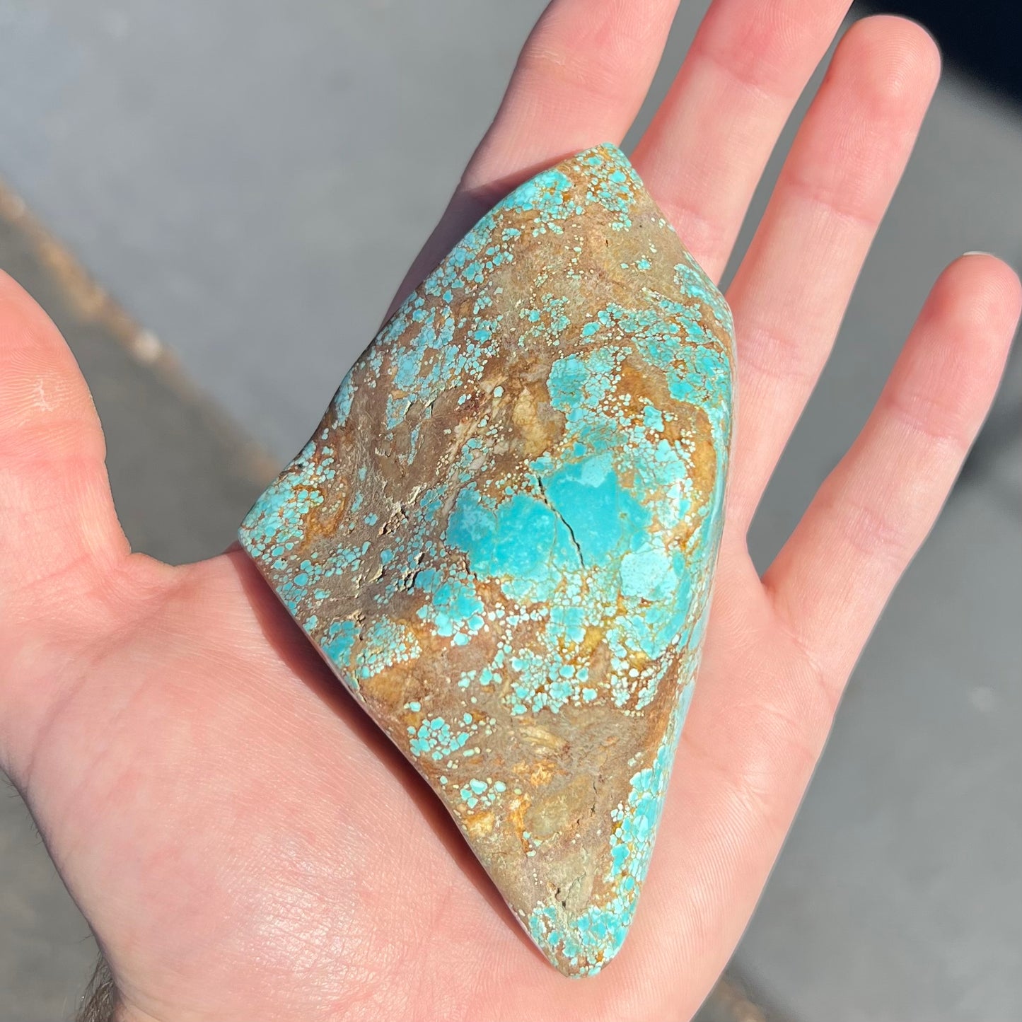 A polished Cripple Creek turquoise specimen from Teller County, Colorado.