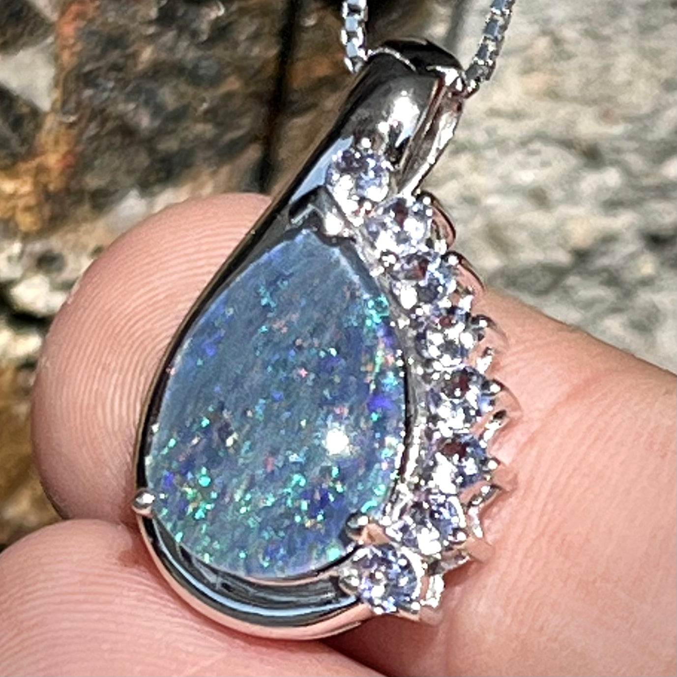 Terrance "The Triplet" ~ Sterling Silver Black Opal Triplet Necklace