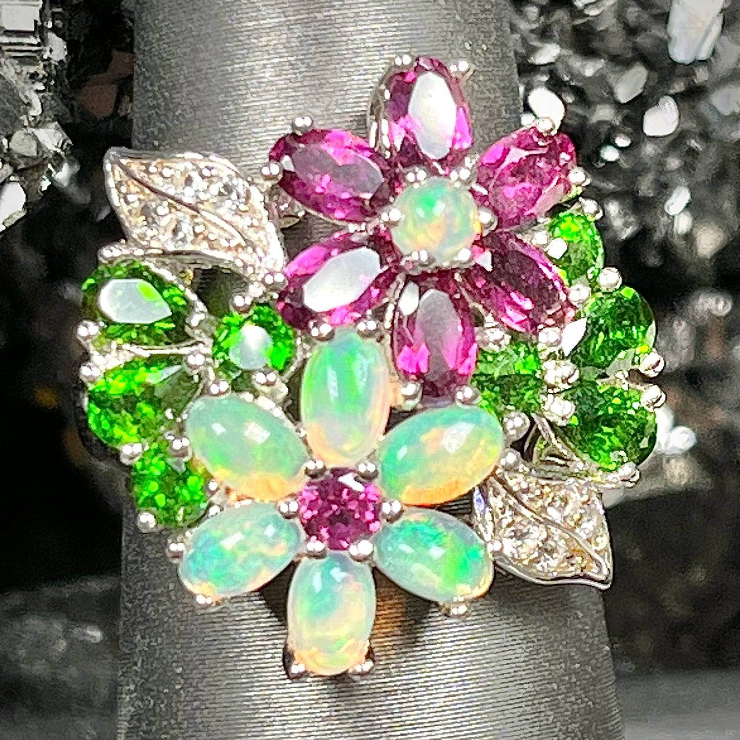 Multi Gemstone Flower Ring | Sterling Silver