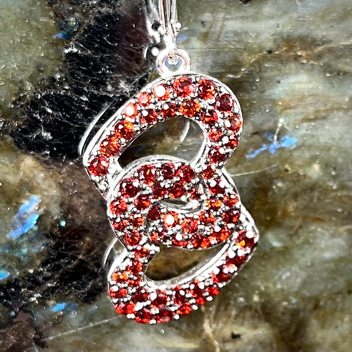 Garnet Heart Dangle Earrings | Sterling Silver