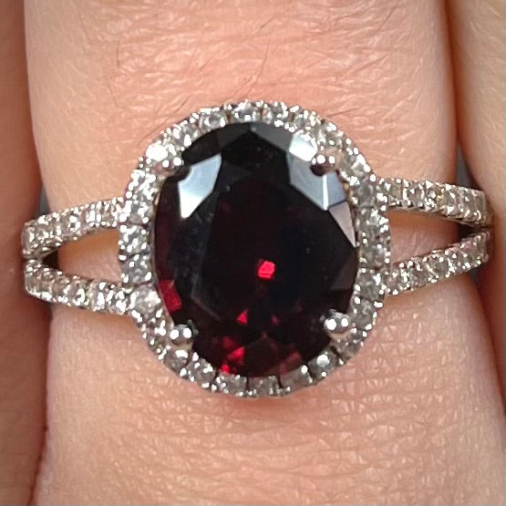 Garnet and Cubic Zirconia Ring | Sterling Silver