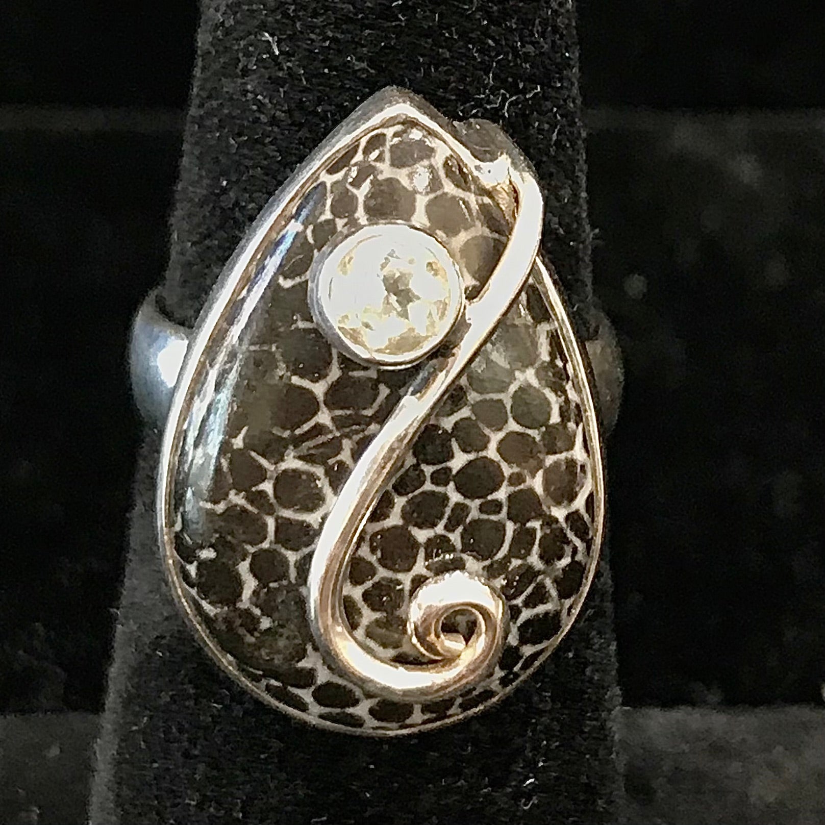 A Large Silver Plate Ring With Domed Brown & Cream Striped Jasper