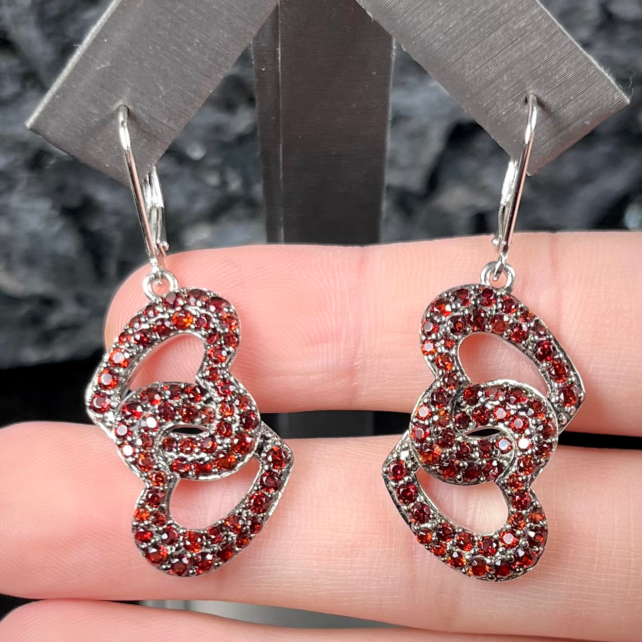Garnet Heart Dangle Earrings | Sterling Silver