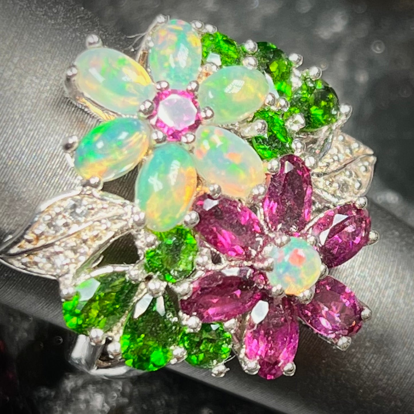Multi Gemstone Flower Ring | Sterling Silver