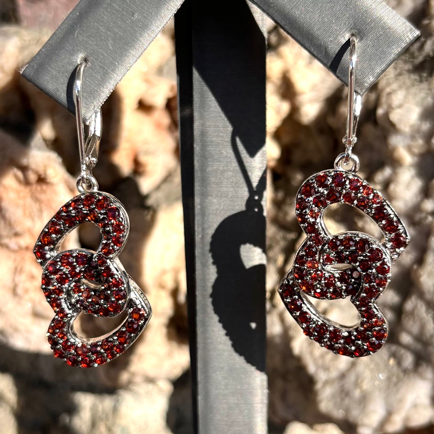Garnet Heart Dangle Earrings | Sterling Silver