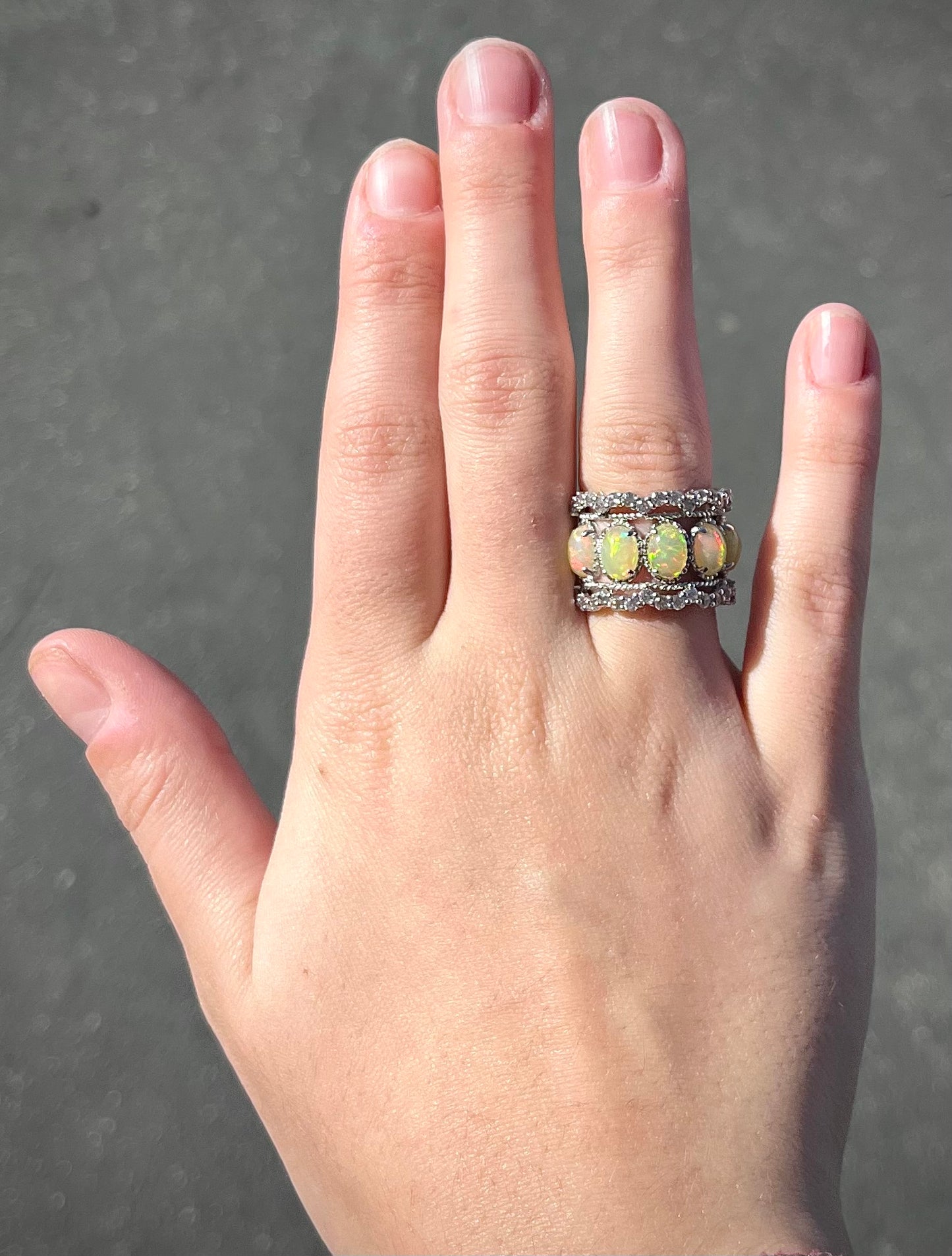 Ethiopian Opal and White Topaz Ring | Sterling Silver