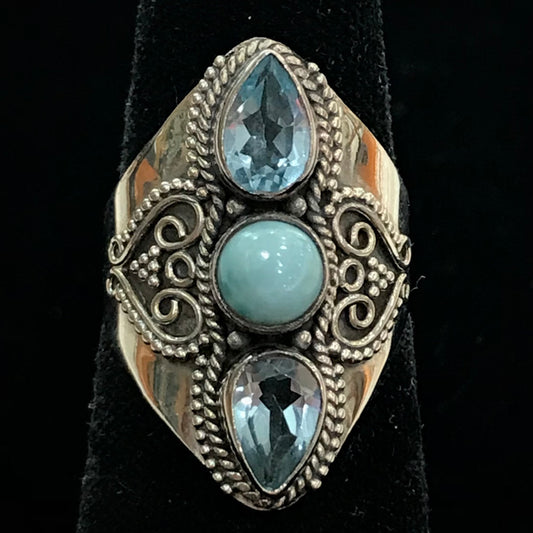 Larimar & Blue Topaz Ring | Sterling Silver