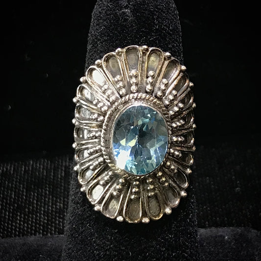 Blue Topaz Flower Petal Ring | Sterling Silver