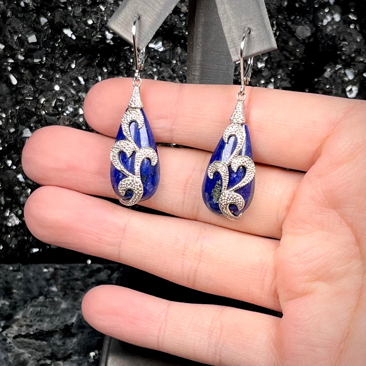 Lapis Lazuli Teardrop Earrings | Sterling Silver
