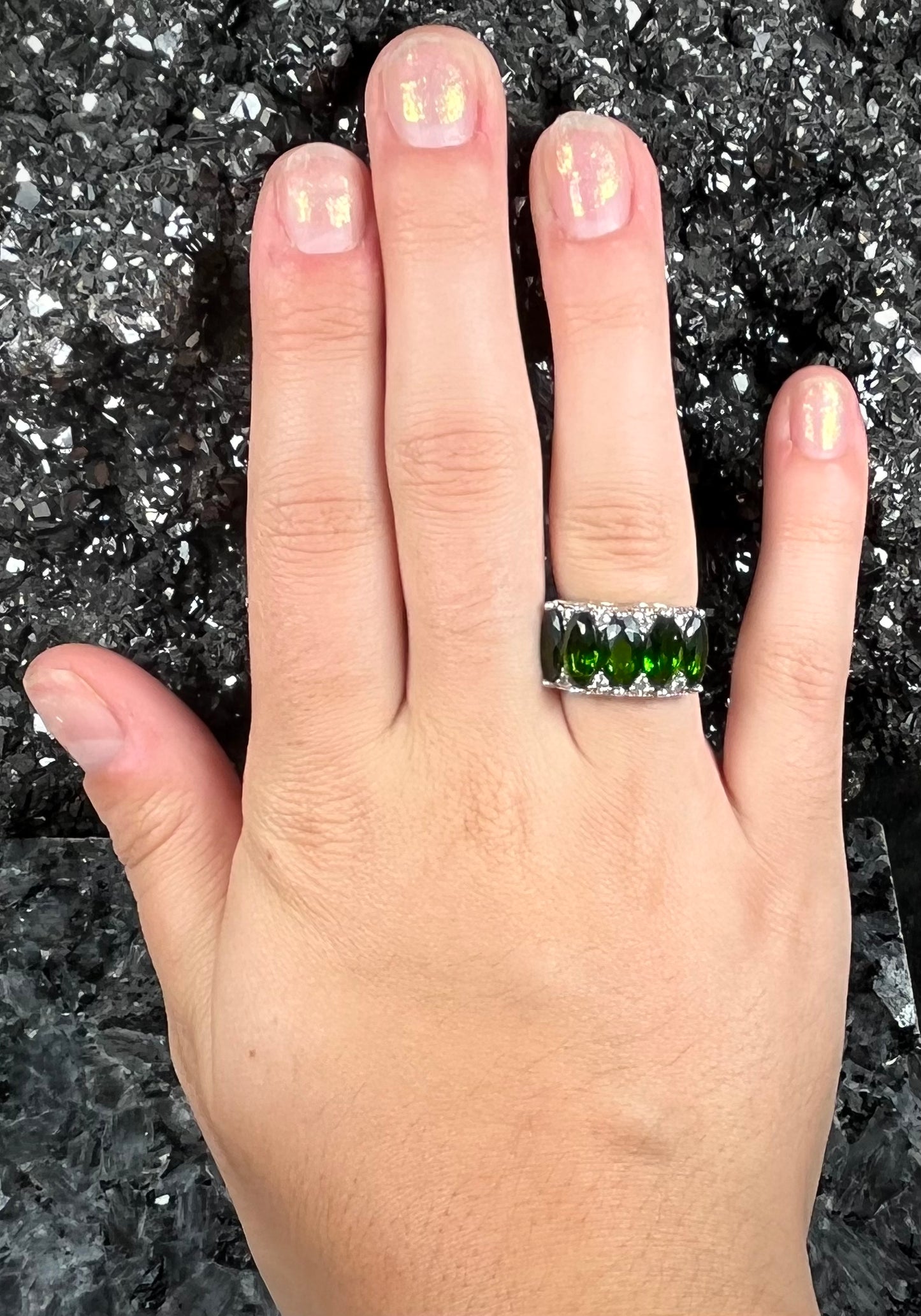 Chrome Diopside & CZ Ring | Sterling Silver