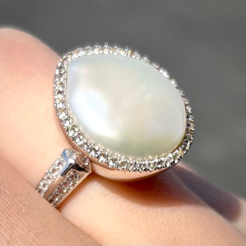 Freshwater Button Pearl Ring | Sterling Silver