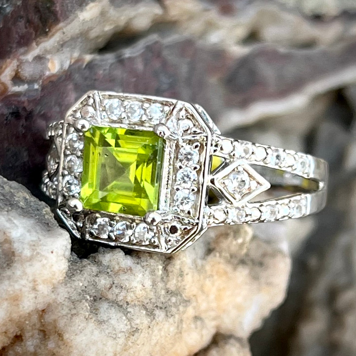 Princess Cut Peridot Ring | Sterling Silver