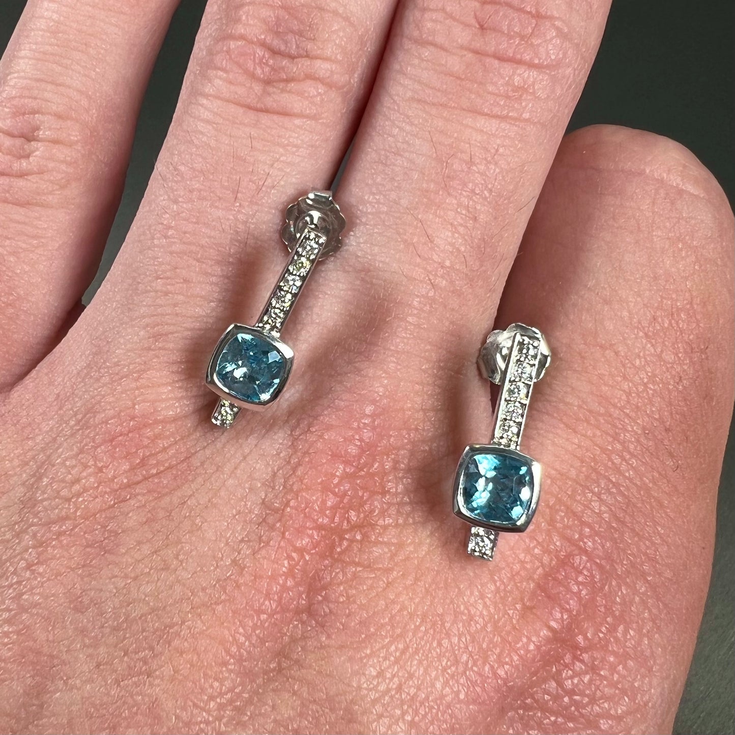 Blue Topaz & Diamond Earrings | 14kt