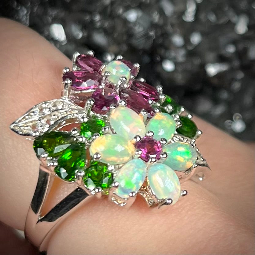 Multi Gemstone Flower Ring | Sterling Silver