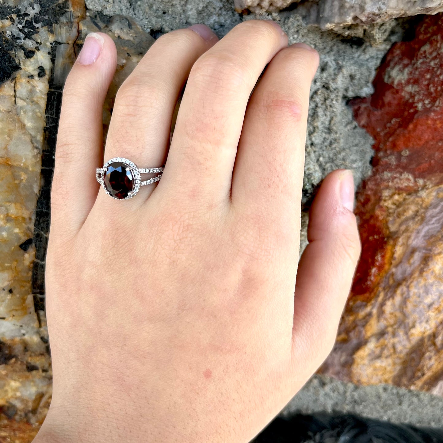 Garnet and Cubic Zirconia Ring | Sterling Silver