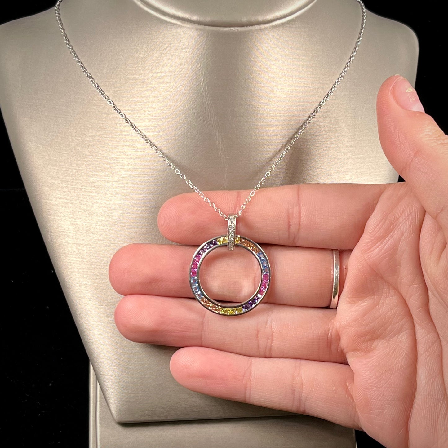 Synthetic Rainbow Ring Pendant | Sterling Silver