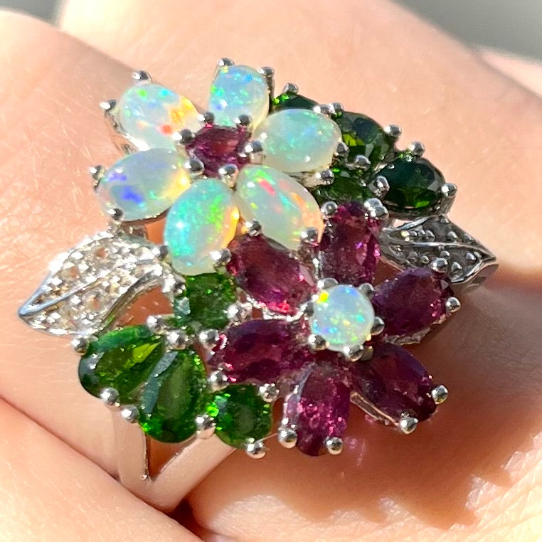 Multi Gemstone Flower Ring | Sterling Silver