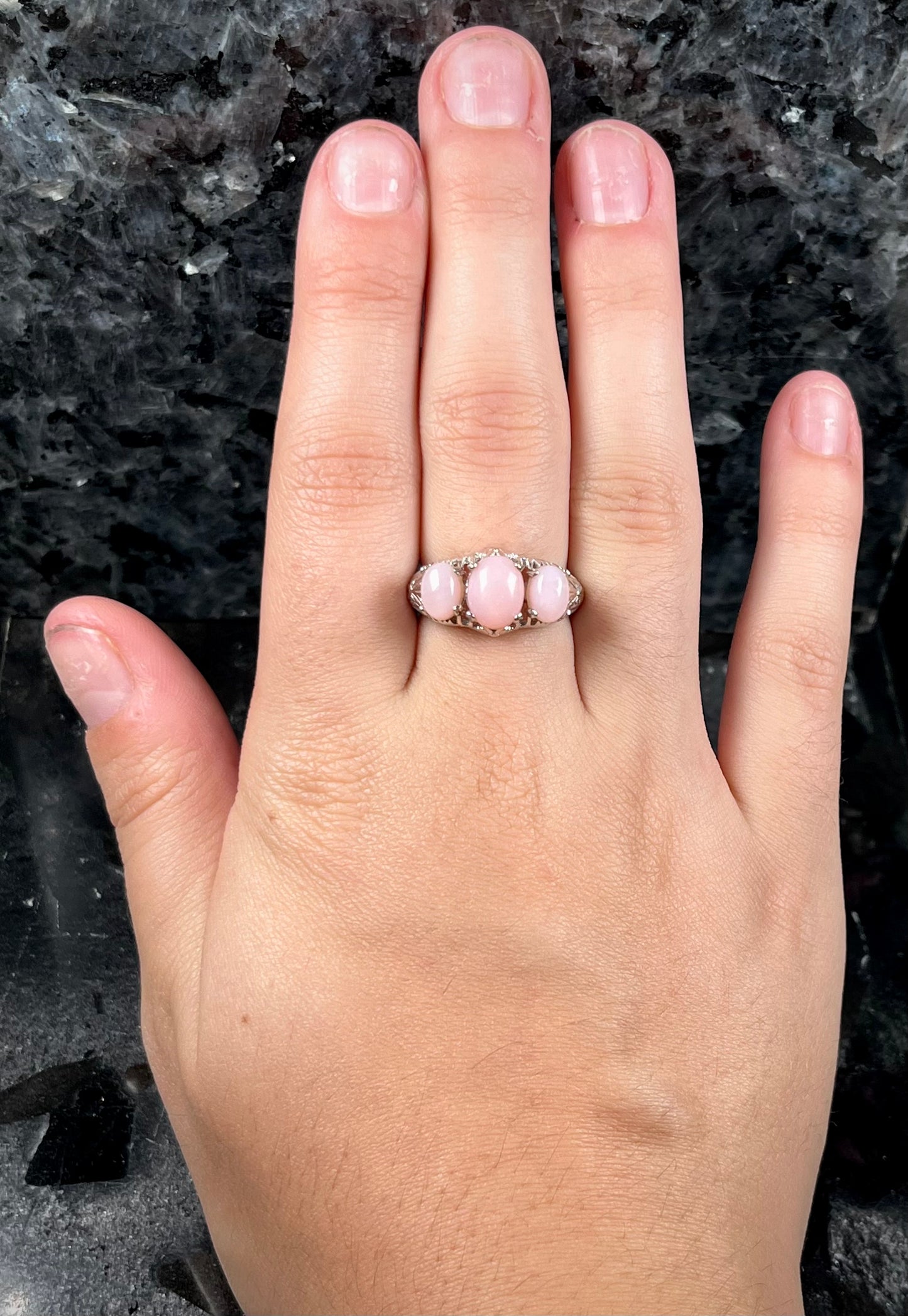 Polly ~ Sterling Silver Pink Peruvian Opal Ring