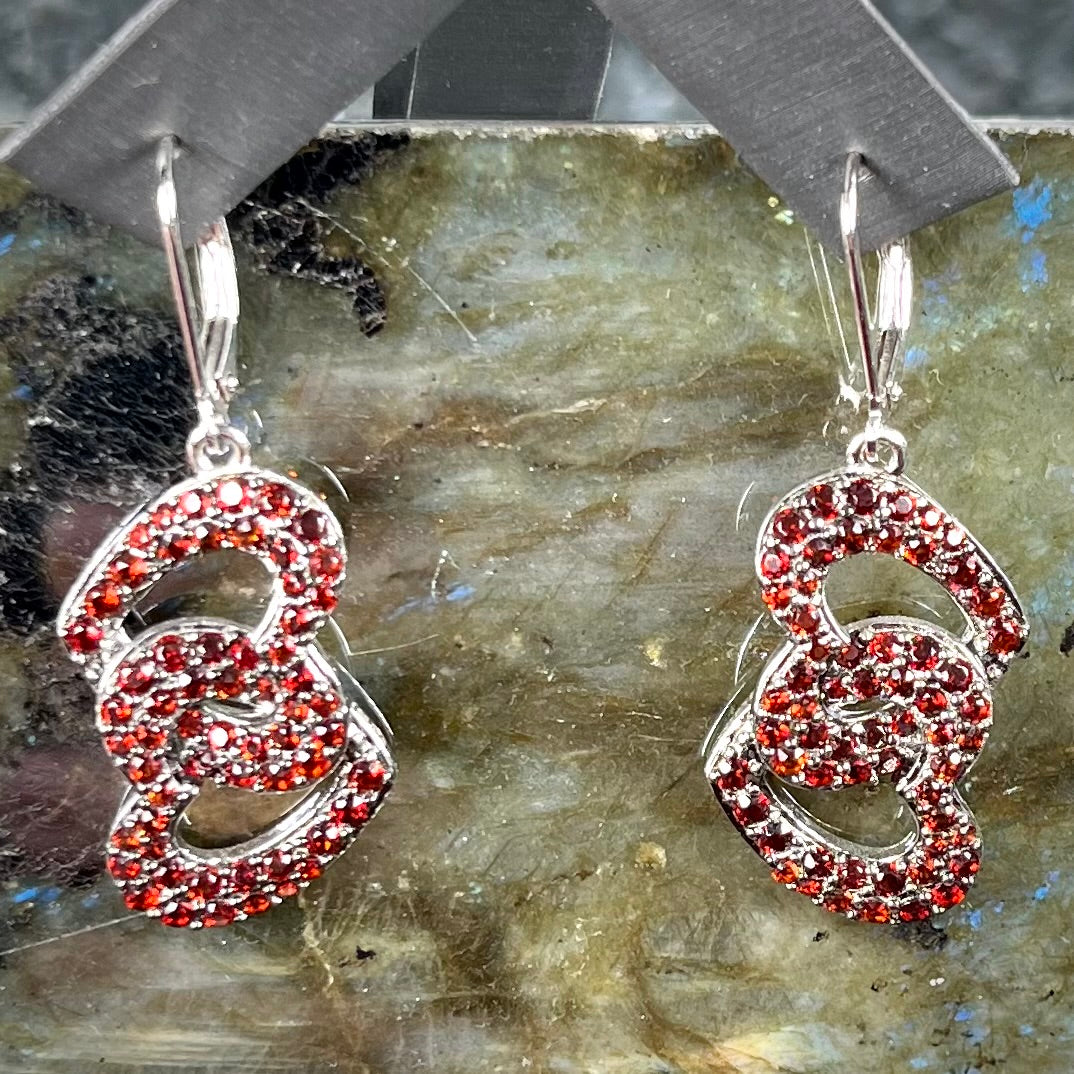 Garnet Heart Dangle Earrings | Sterling Silver