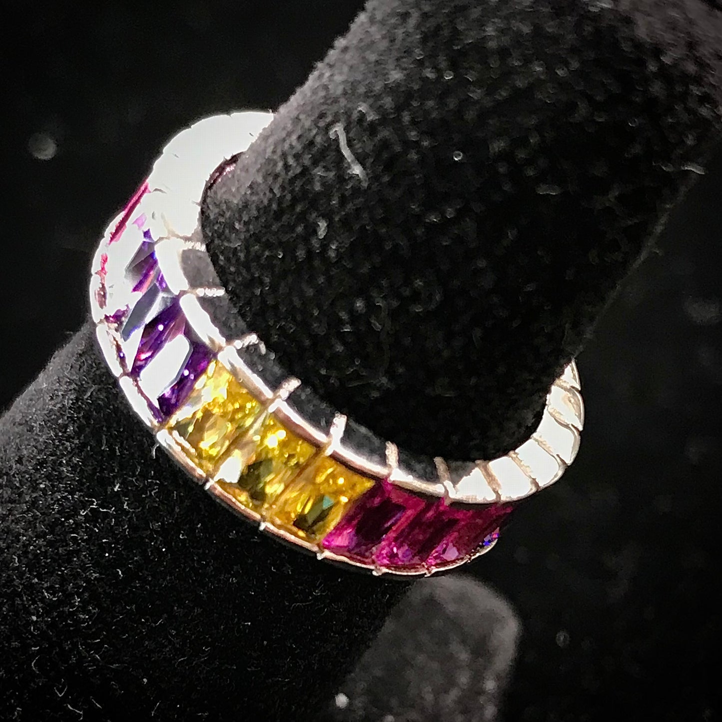 Synthetic Colored Stone Ring Band | Sterling Silver