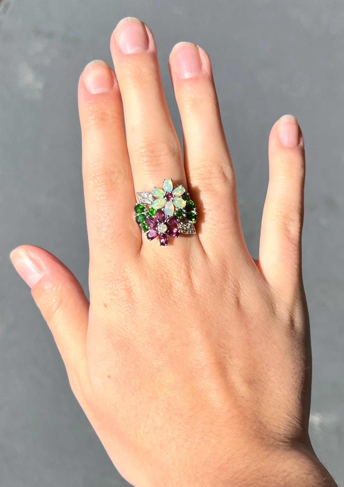 Multi Gemstone Flower Ring | Sterling Silver