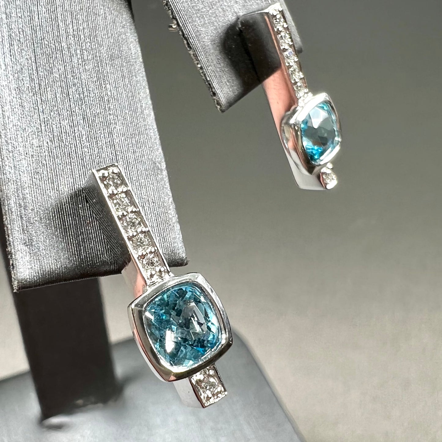 Blue Topaz & Diamond Earrings | 14kt