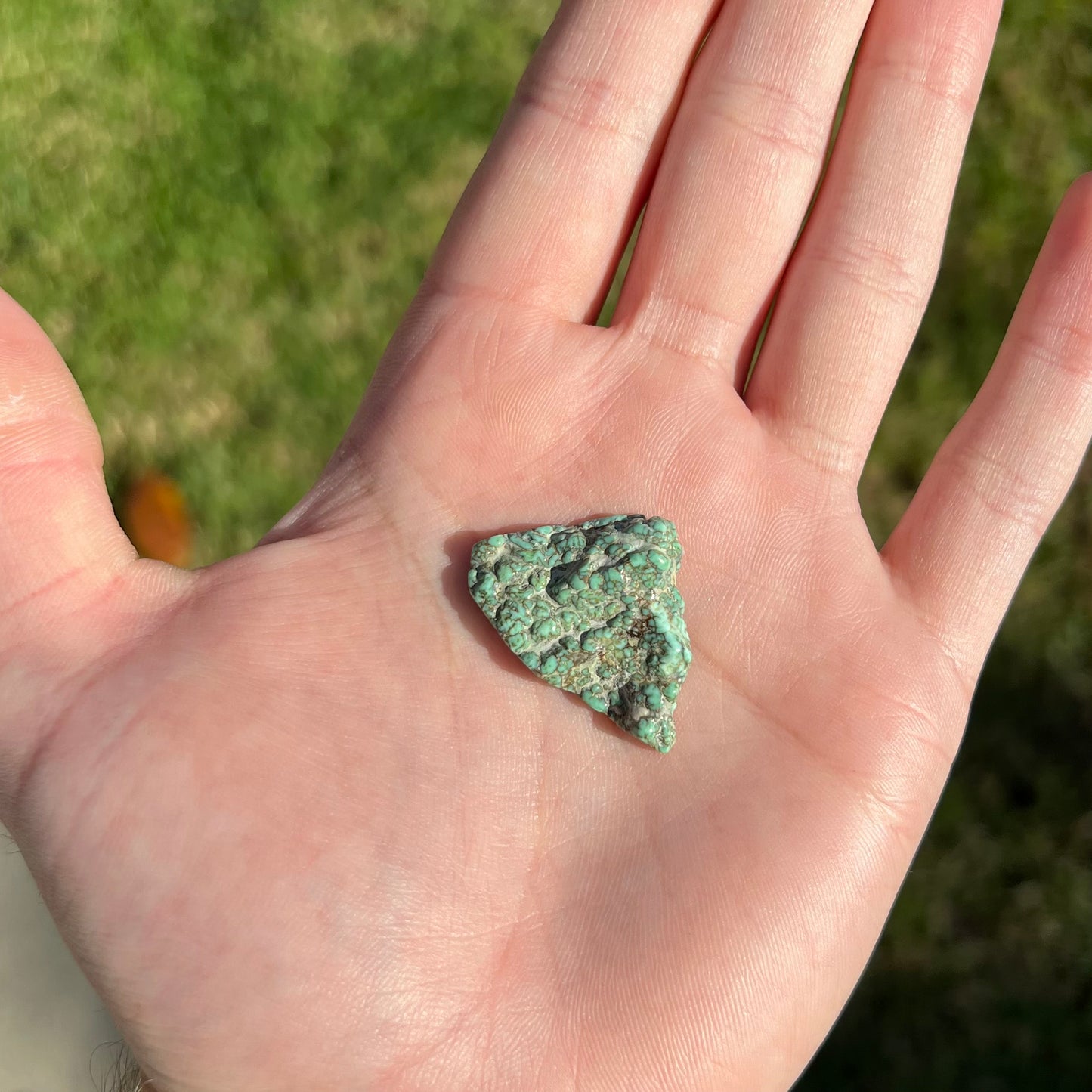 Loose semi-polished rough variscite stone slice.
