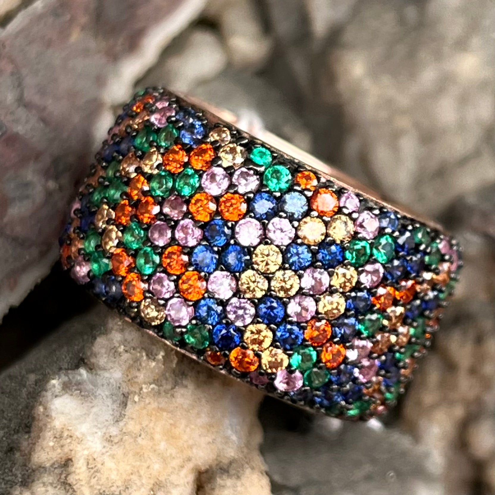 Multicolor Gemstone Eternity Band Sterling Silver – Burton's