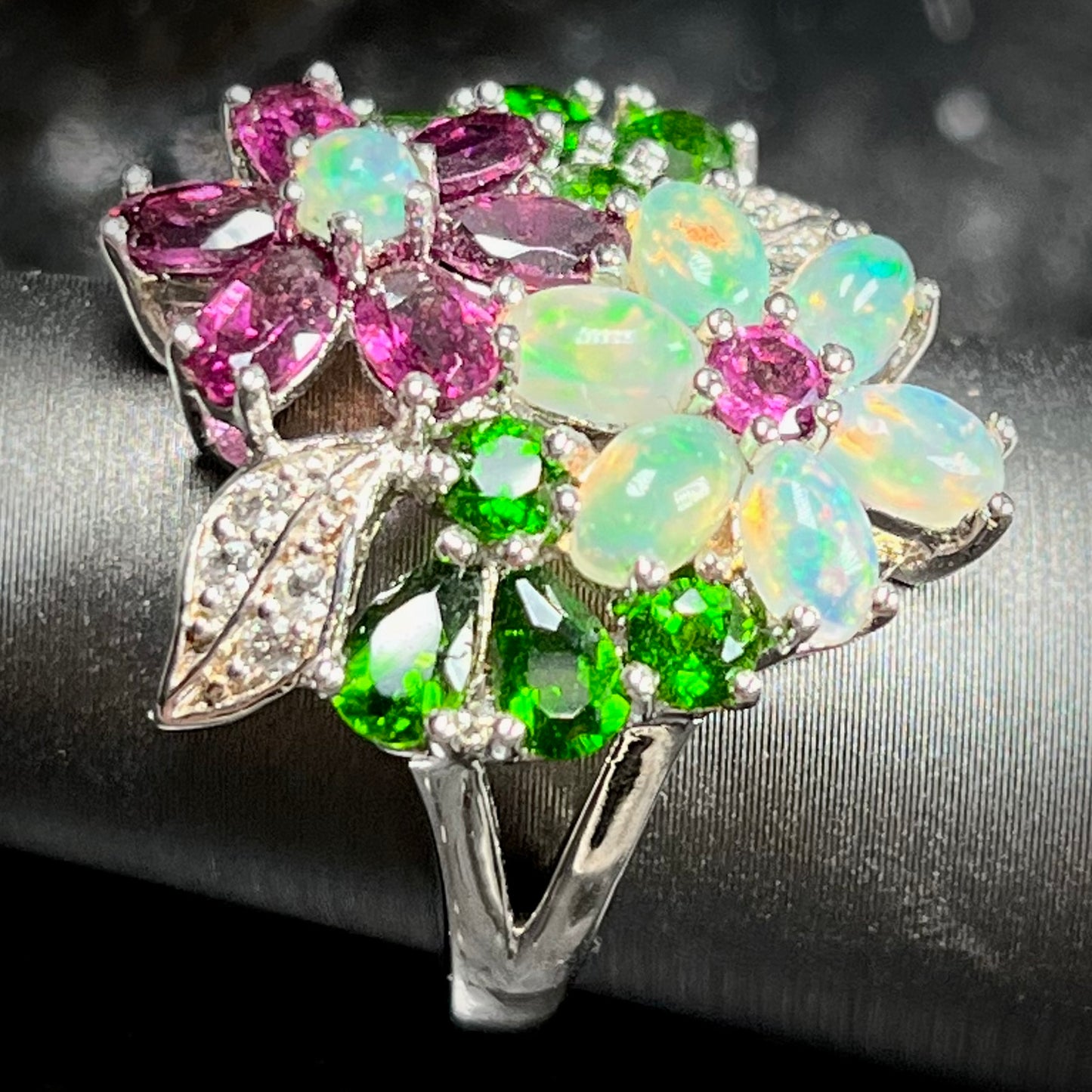 Multi Gemstone Flower Ring | Sterling Silver