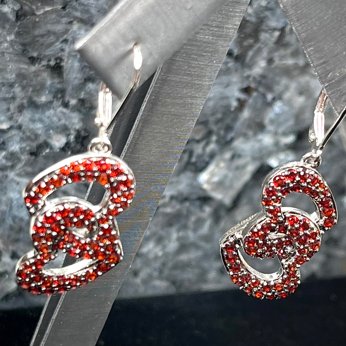 Garnet Heart Dangle Earrings | Sterling Silver