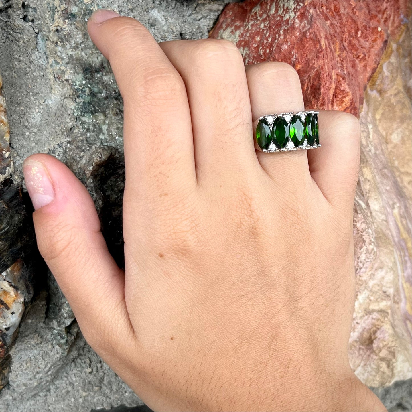 Chrome Diopside & CZ Ring | Sterling Silver