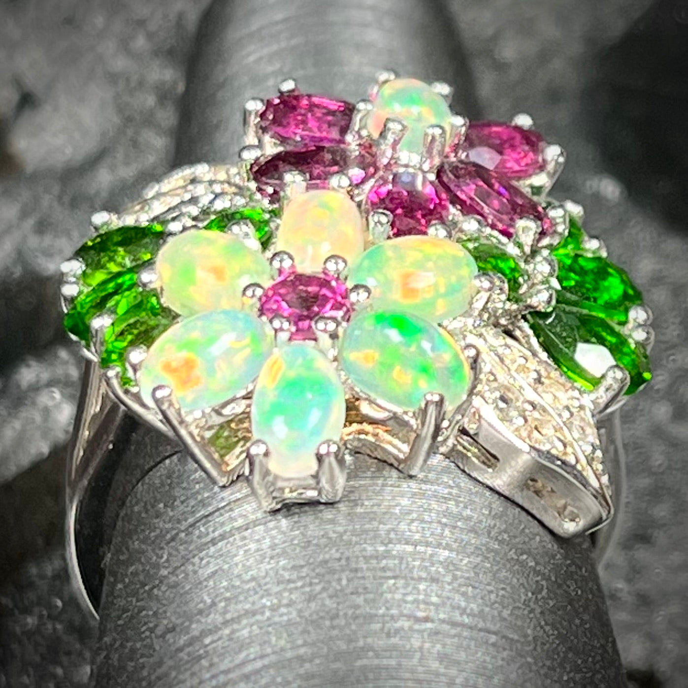 Multi Gemstone Flower Ring | Sterling Silver