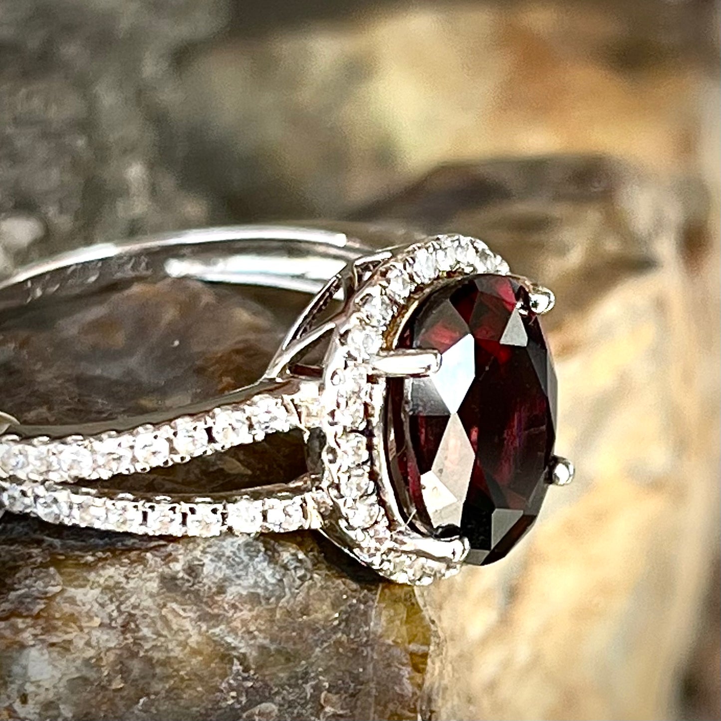 Garnet and Cubic Zirconia Ring | Sterling Silver