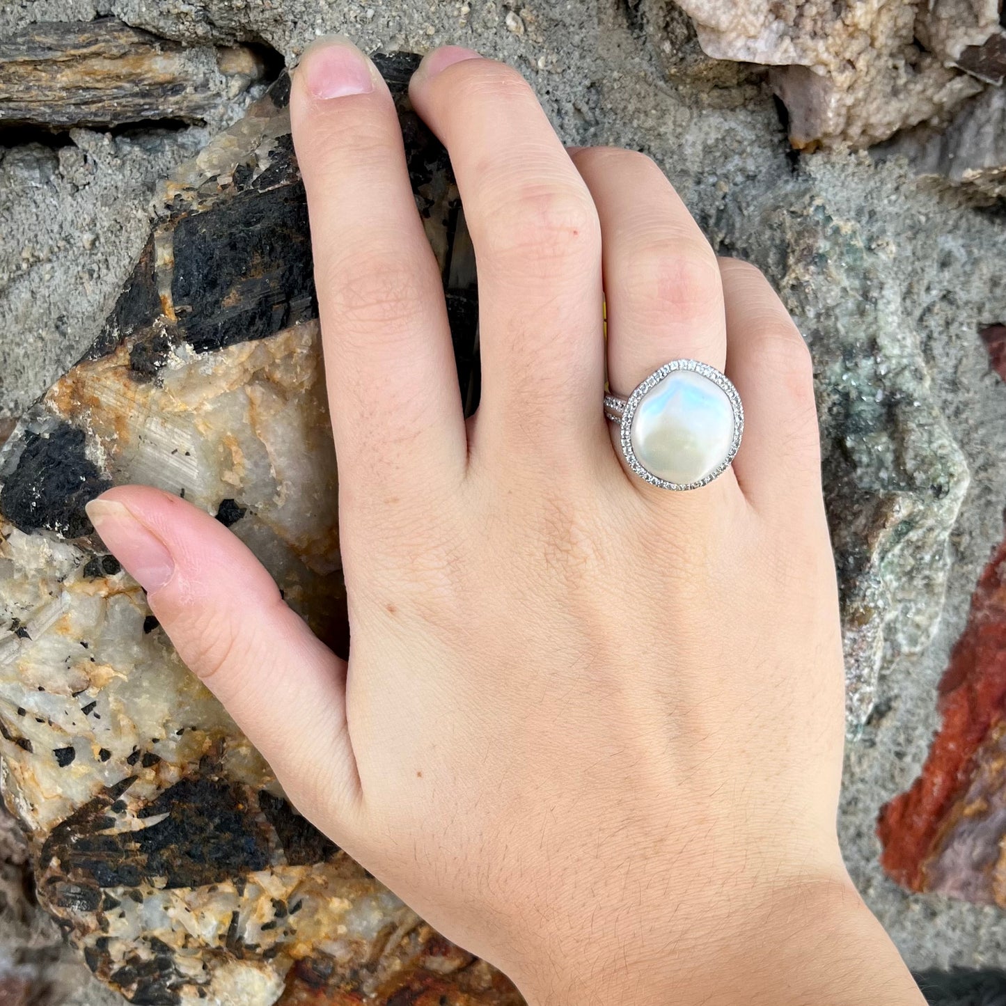 Freshwater Button Pearl Ring | Sterling Silver